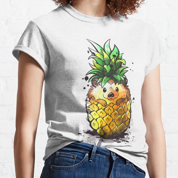 Pineapple hedgehog tropical watercolor Classic T-Shirt
