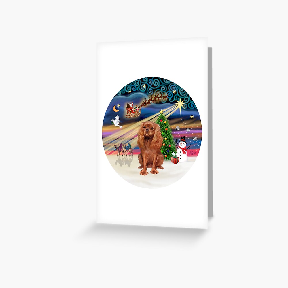 Christmas Magic with a Cavalier King Charles Spaniel (ruby) Greeting Card