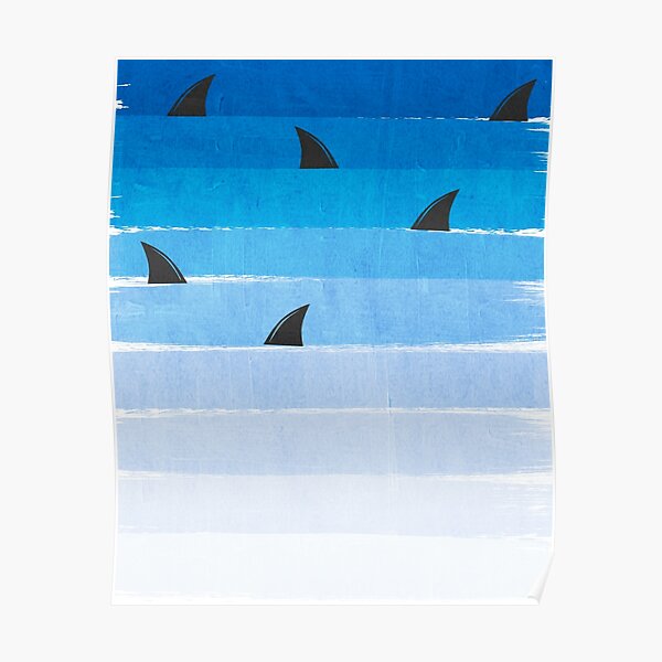 Sharks - shark week trendy black and white minimal kids pattern print ombre blue ocean surfing Poster