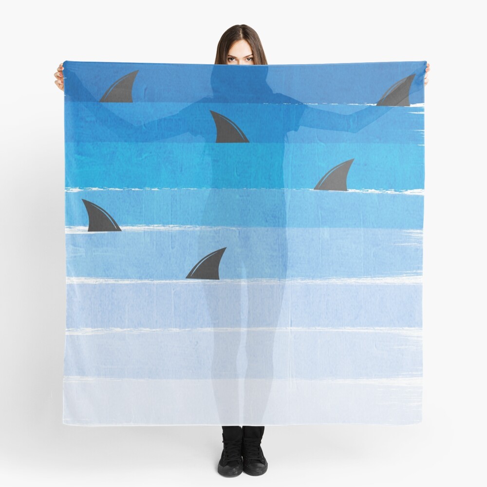 Sharks - shark week trendy black and white minimal kids pattern print ombre blue ocean surfing Scarf