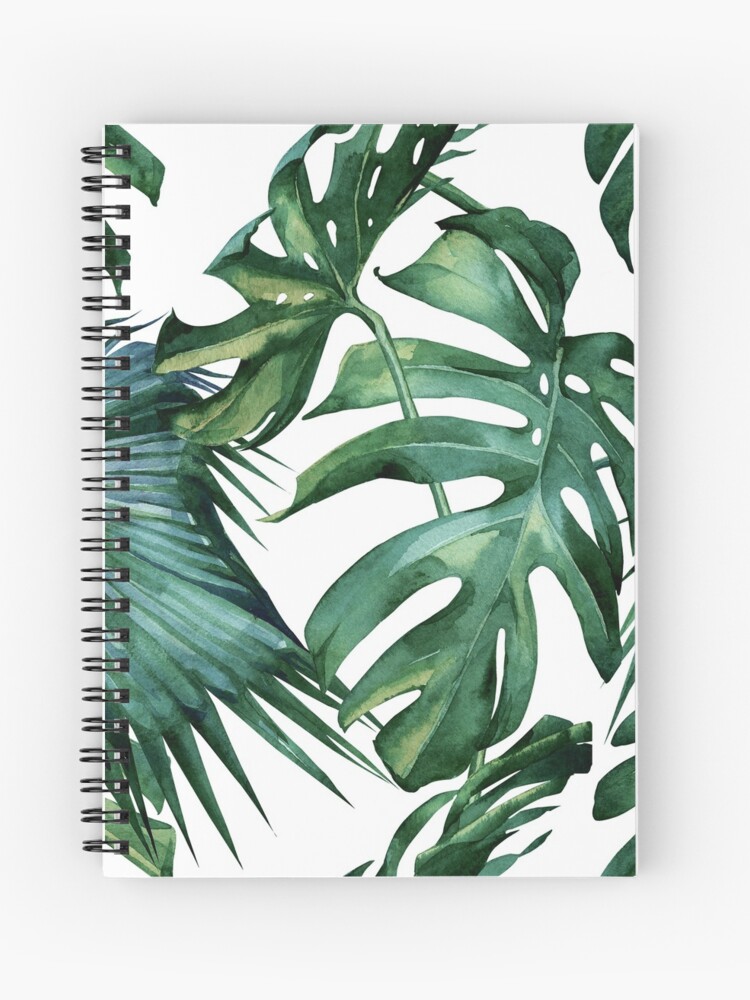 Thumbnail 1 of 3, Spiral Notebook, Classic Green Tropical Monstera Jungle Palm Leaf Print designed and sold by SimpleLuxe.
