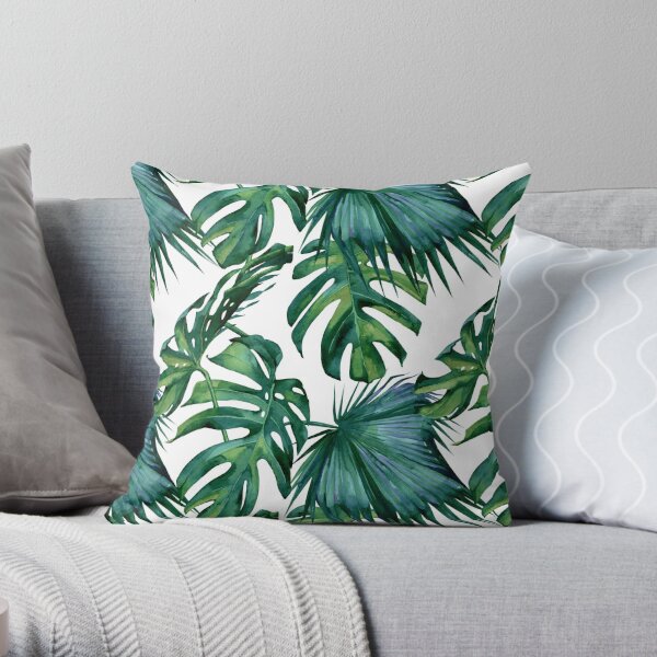 Classic Green Tropical Monstera Leaf Jungle Palm Pattern Throw Pillow