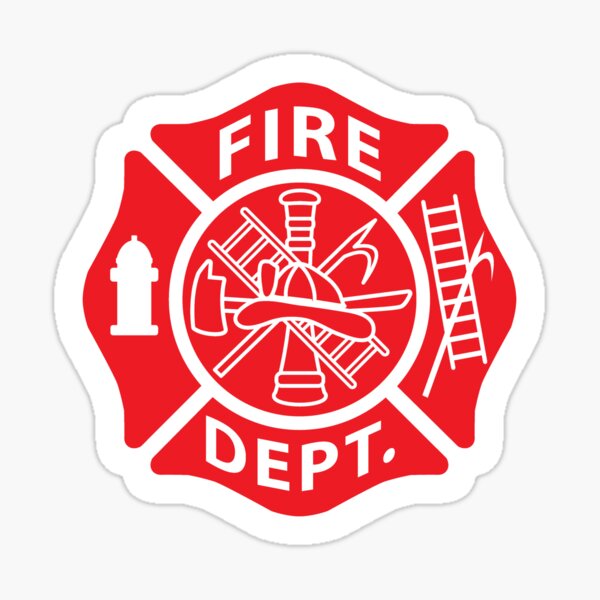 Fire Department Emblem St Florian Maltese Cross Red with White Outline Sticker