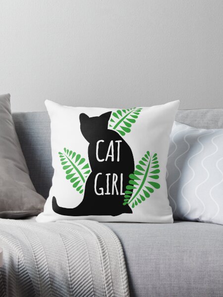 Artikel-Vorschau von Katzenfrau mit Katzensilhouette und grünen Blättern, designt und verkauft von Fotogreasy.
