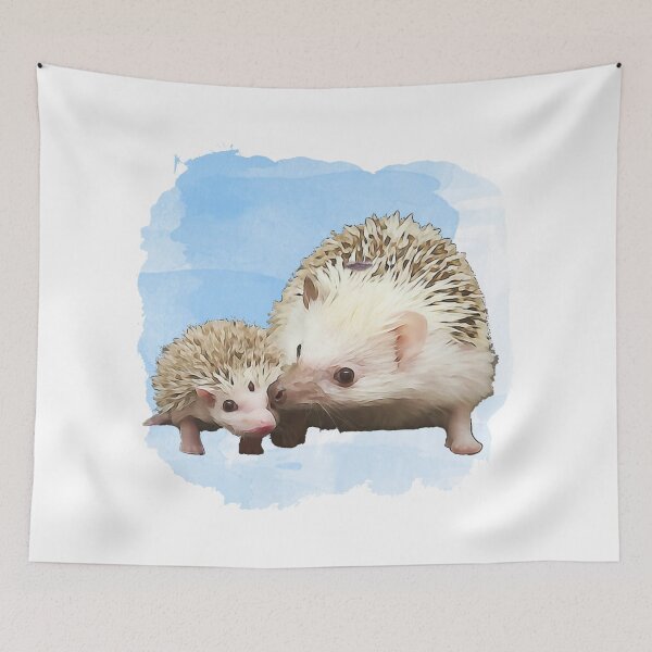 Item preview, hedgehog family watercolor in blue background designed and sold by nthdesign.