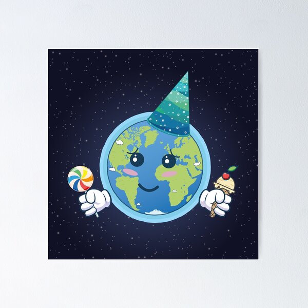 Item preview, Planet Earth celebrates birthday holding a lollipop and an ice cream designed and sold by hitpointer.