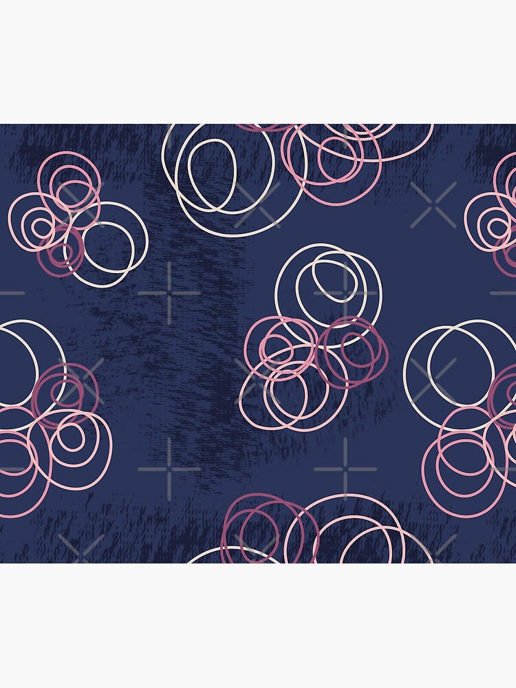 Pastel abstract circle flowers on dark jeans blue with texture by nobelbunt