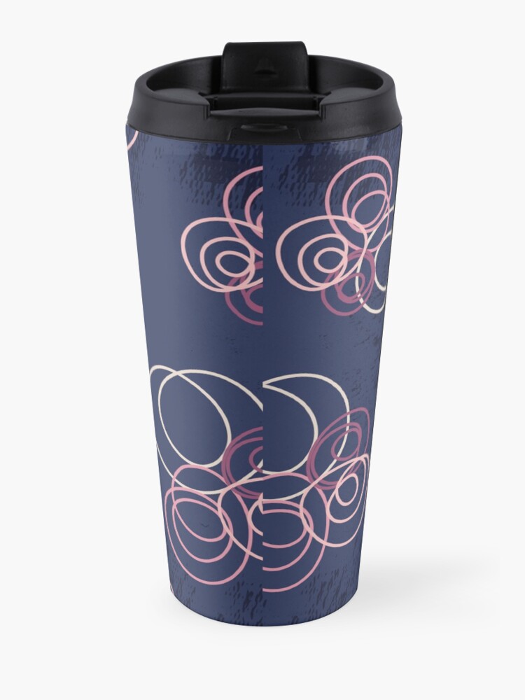 Alternate view of Pastel abstract circle flowers on dark jeans blue with texture Travel Coffee Mug