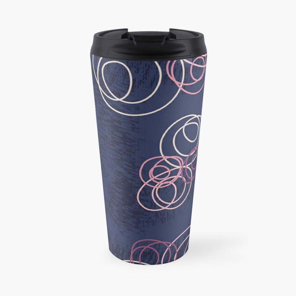 Pastel abstract circle flowers on dark jeans blue with texture Travel Coffee Mug
