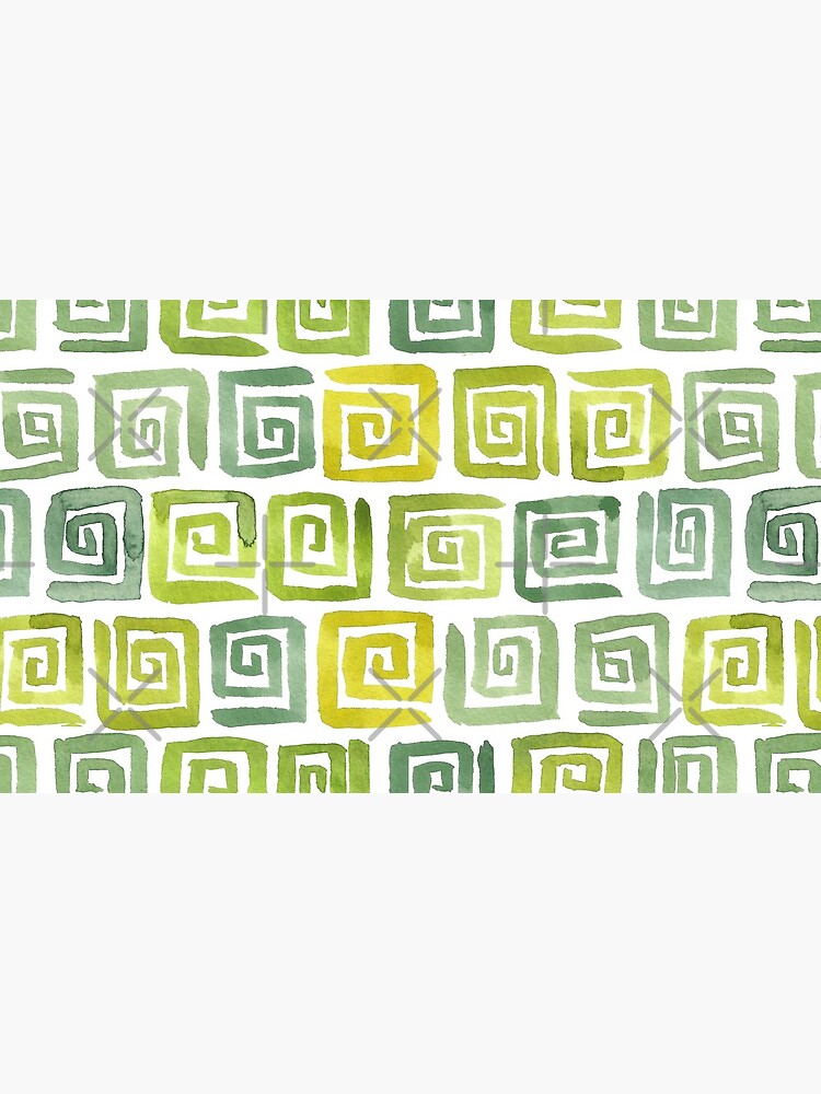 Watercolor Greek Key Pattern - Yellow Green by annieparsons