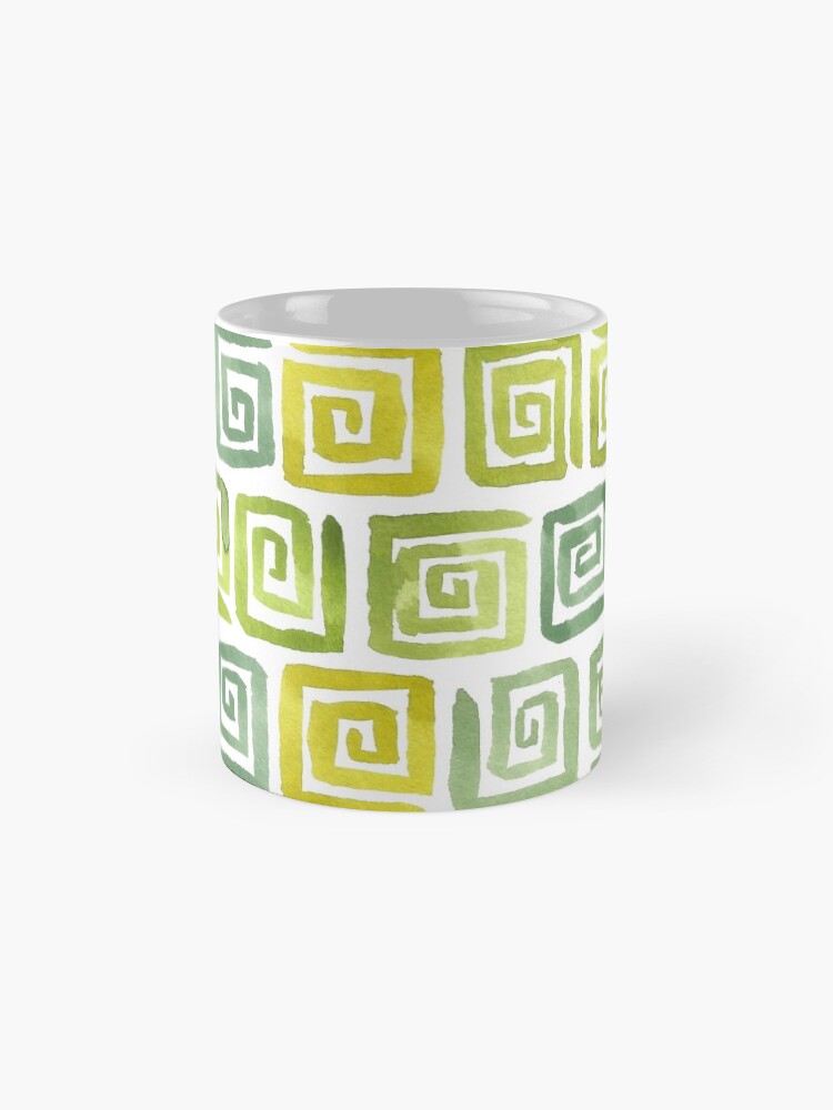 Alternate view of Watercolor Greek Key Pattern - Yellow Green Mug