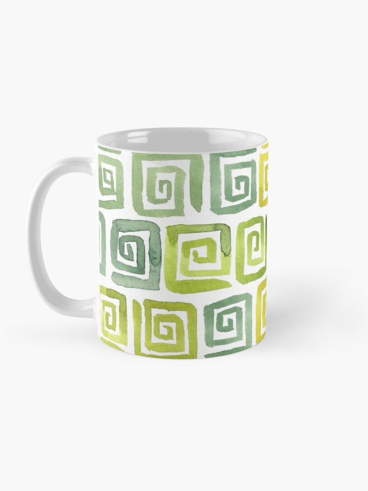 Alternate view of Watercolor Greek Key Pattern - Yellow Green Mug