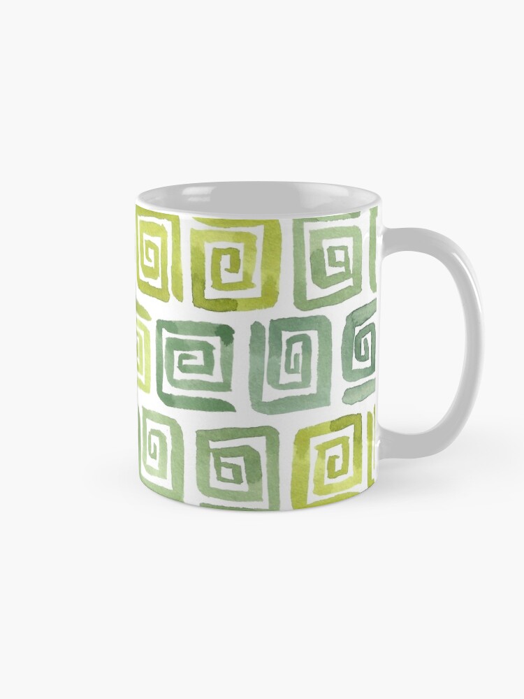 Alternate view of Watercolor Greek Key Pattern - Yellow Green Mug