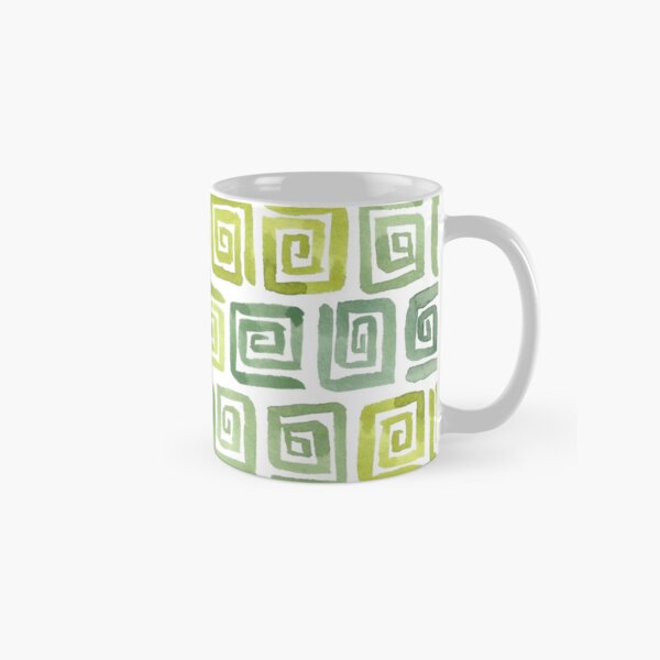 Watercolor Greek Key Pattern - Yellow Green Classic Mug