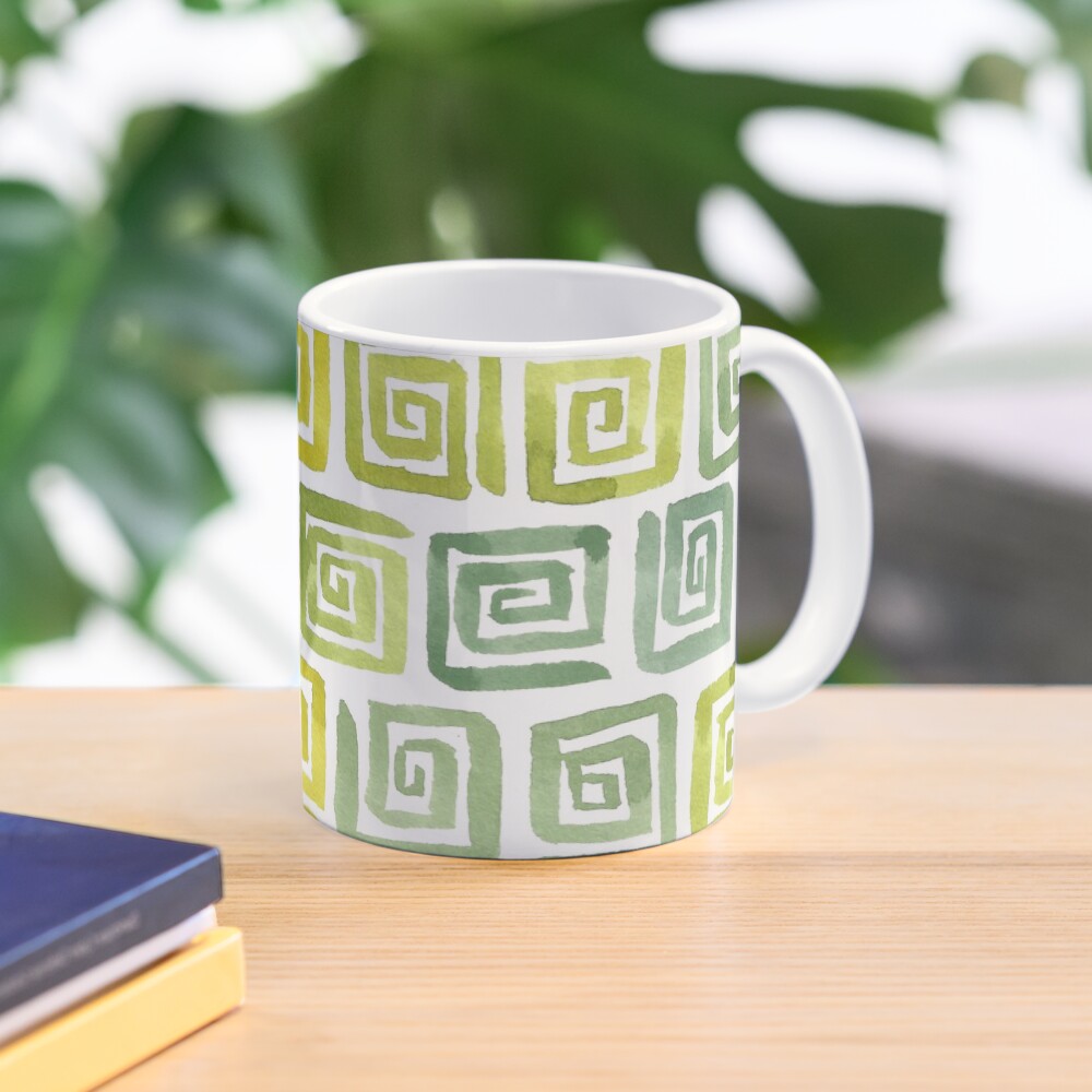 Watercolor Greek Key Pattern - Yellow Green Mug