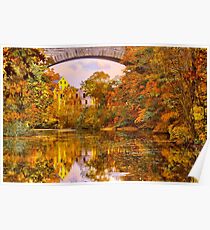 Fall at Upper Falls, Massachusetts. Echo Bridge Poster