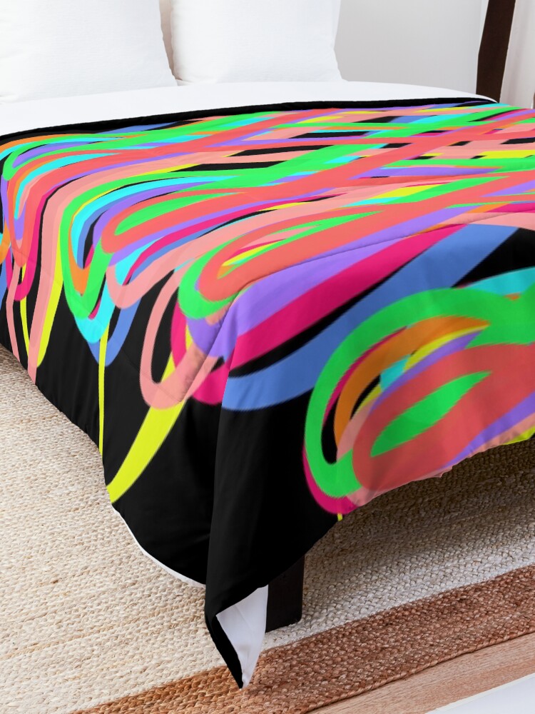Alternate view of Neon Swirls - 80s Style - Graduation Gift Idea Comforter