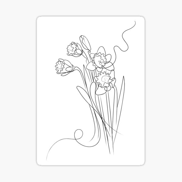 Daffodils Line Drawing Sticker