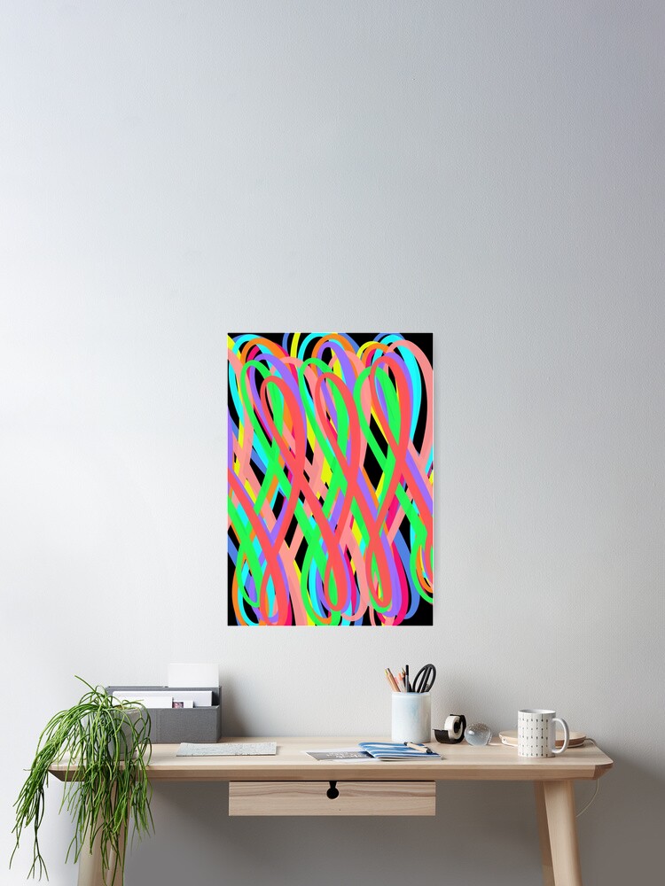 Thumbnail 2 of 3, Poster, Neon Swirls - 80s Style - Graduation Gift Idea designed and sold by OneDayArt.
