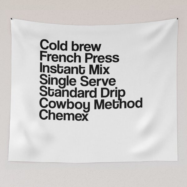 Item preview, 7 coffee preparation method for cafe, coffee lover black font typography art designed and sold by nthdesign.