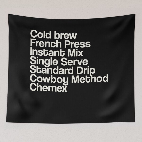 Item preview, 7 coffee preparation method for cafe coffee lover white font typography art designed and sold by nthdesign.