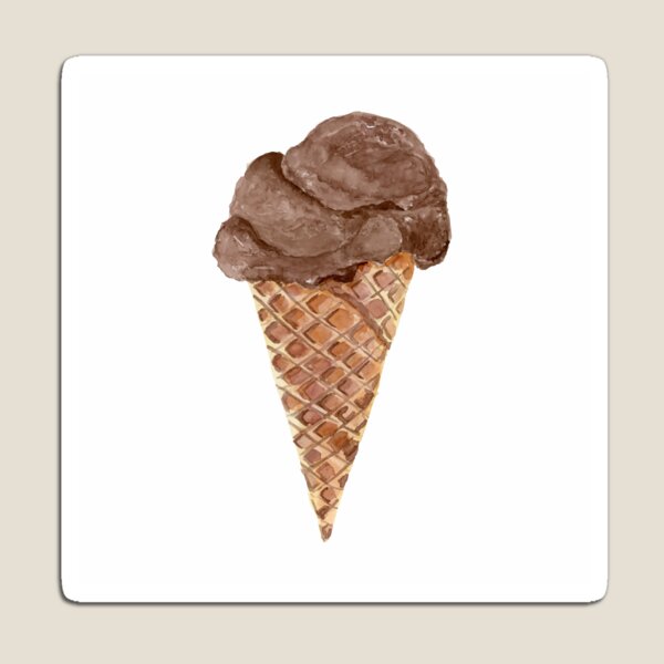 Watercolor Chocolate Ice Cream On Waffle Cone Magnet