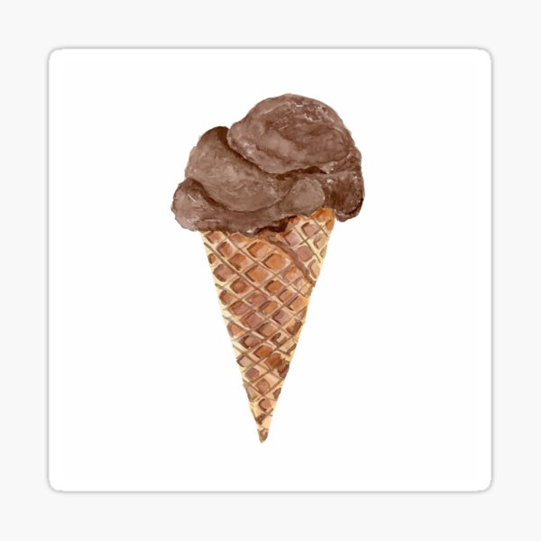 Watercolor Chocolate Ice Cream On Waffle Cone Sticker