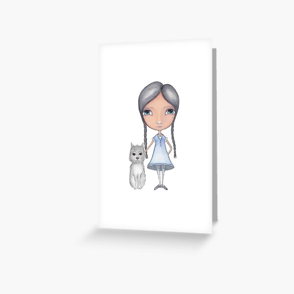 Girl and Grey Dog Watercolor Greeting Card