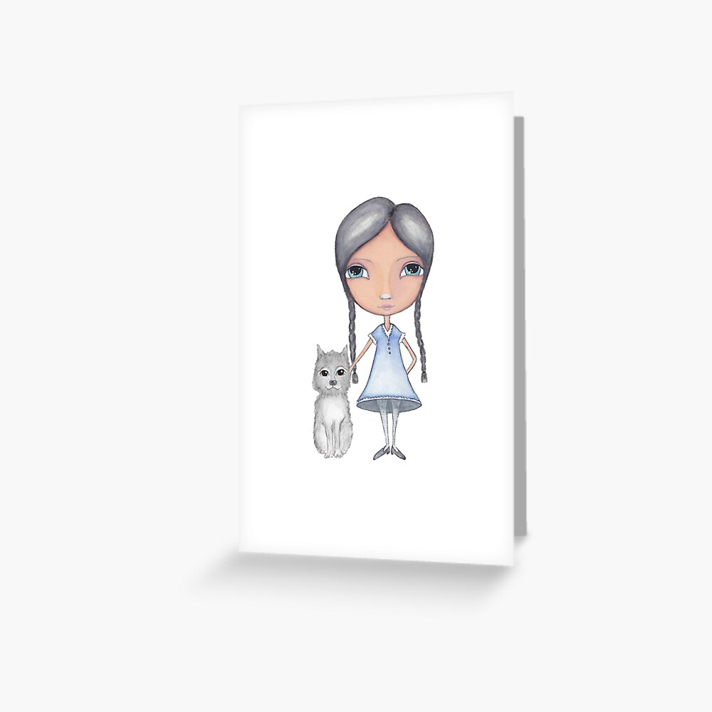 Girl and Grey Dog Watercolor Greeting Card