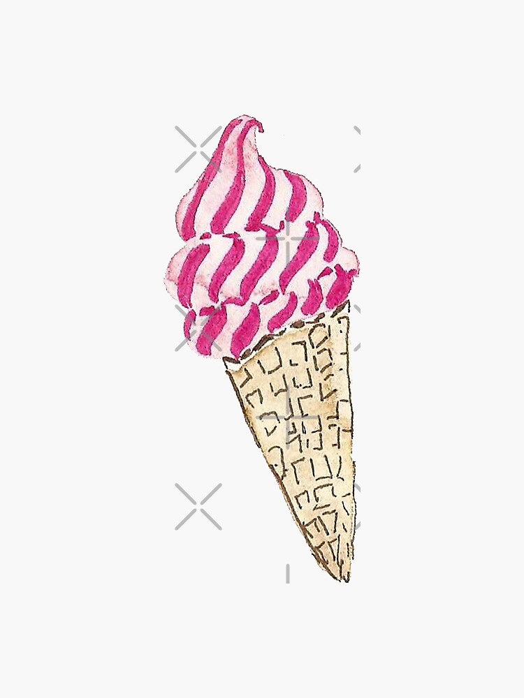 Watercolor Pink Ice Cream Sticker and Pattern by annieparsons