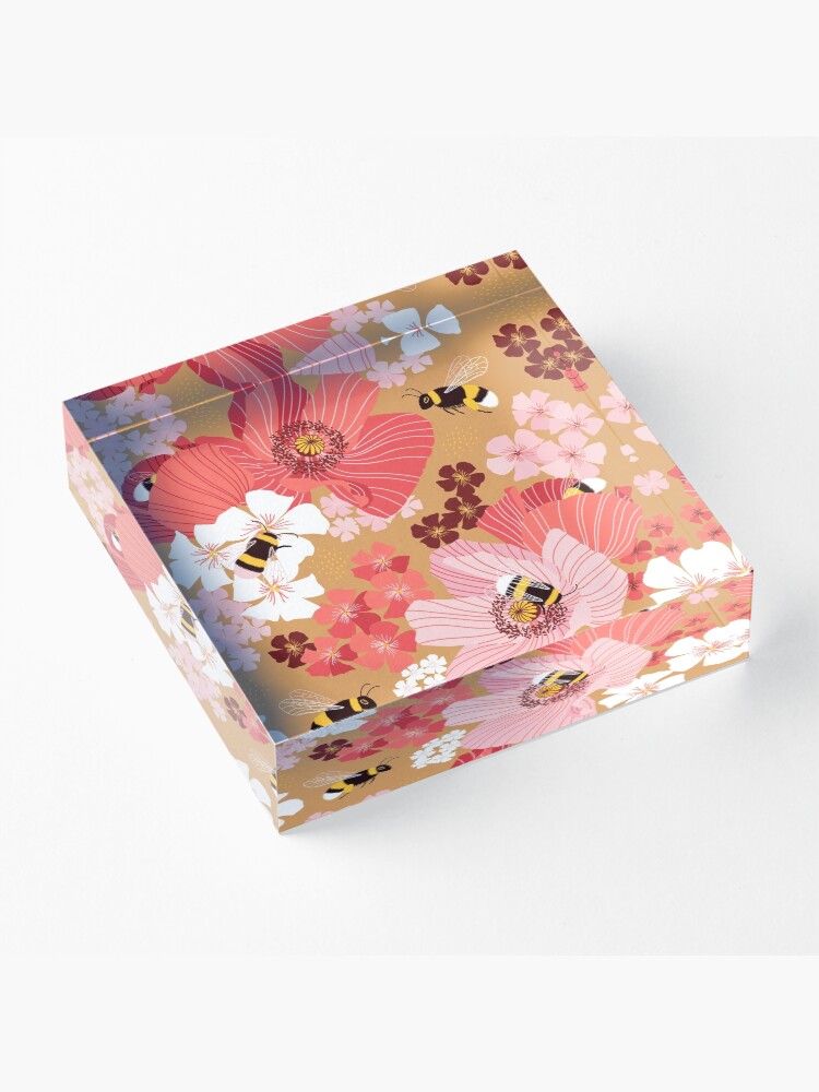 Alternate view of Bumblebees and pollen (with stickers) Acrylic Block