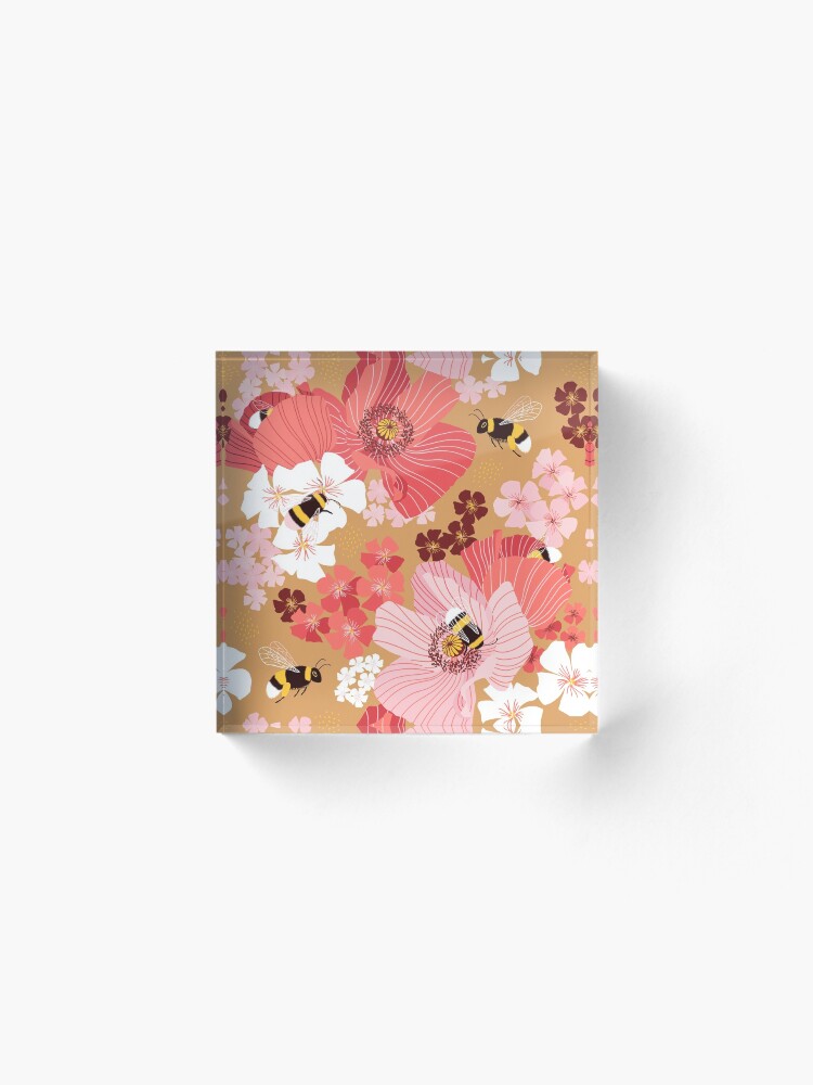 Alternate view of Bumblebees and pollen (with stickers) Acrylic Block