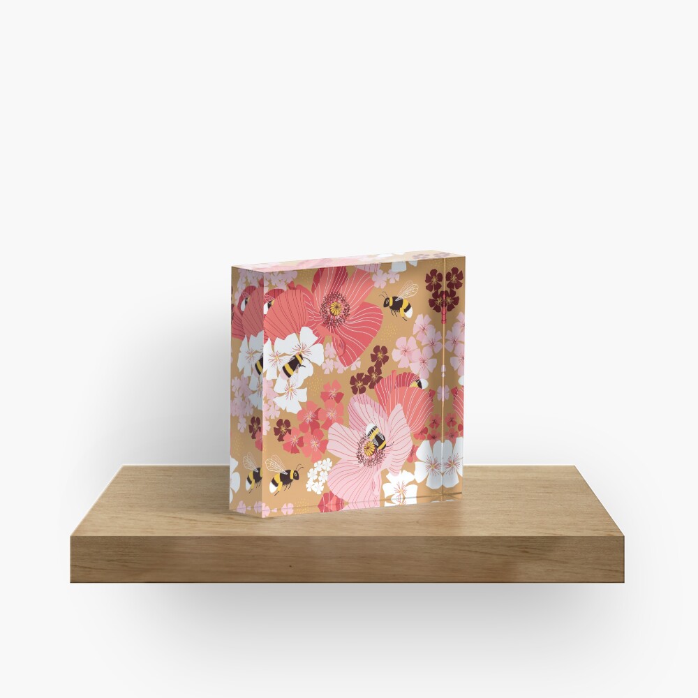 Bumblebees and pollen (with stickers) Acrylic Block