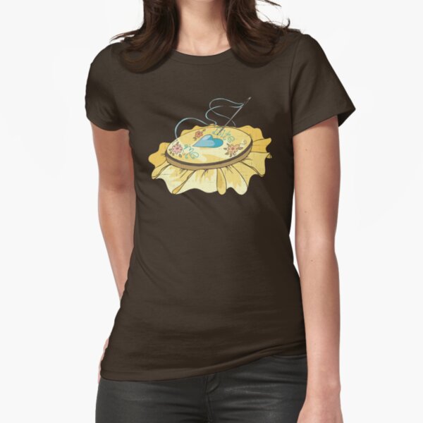 Funny bite me embroidery hoop heart flowers Fitted T-Shirt