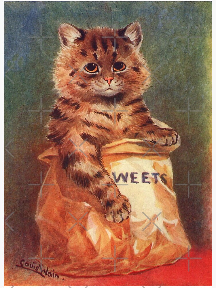 Vintage mounted coloured coloured Louis Wain cat print - cricket