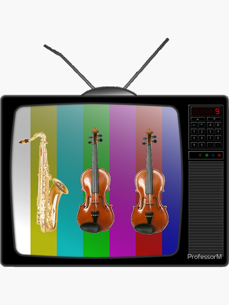 "Sax and Violins on TV" Sticker for Sale by ProfessorM Redbubble