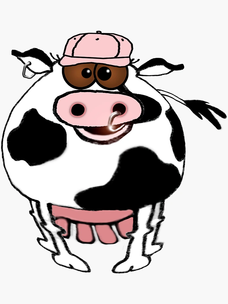Cartoon of a fat cow wearing a cap! | Sticker