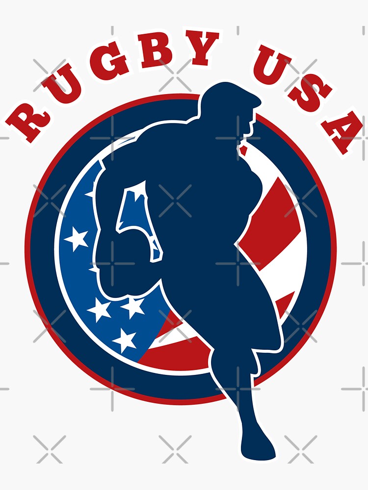 "rugby player running passing ball USA" Sticker for Sale by patrimonio