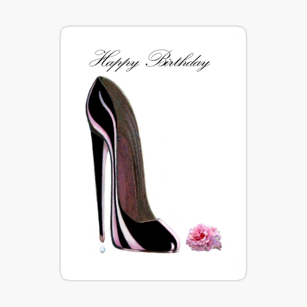 Happy Birthday Black Stiletto Shoe and Rose 