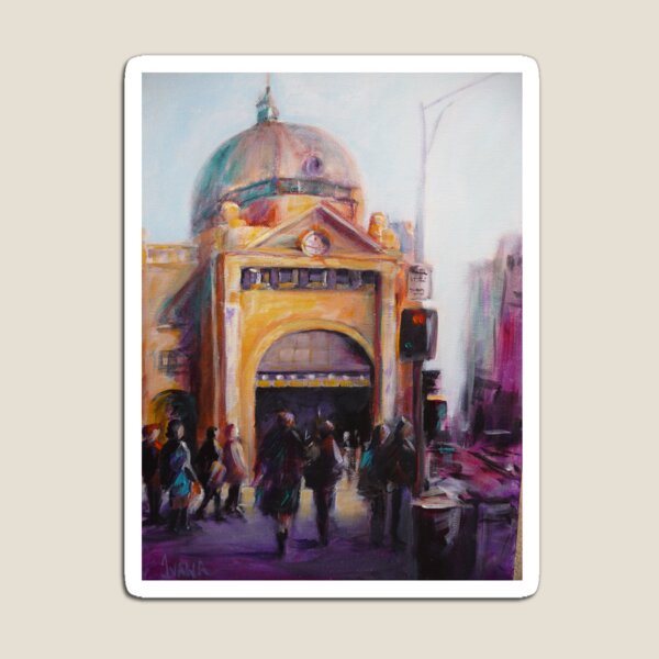 Morning bustle Flinders street Station Melbourne Magnet