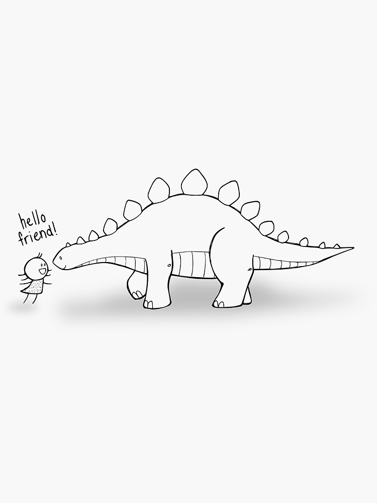 Thumbnail 3 of 3, Sticker, Hello Friend (Dinosaur) Outline - two lof bees designed and sold by Cheeseness.