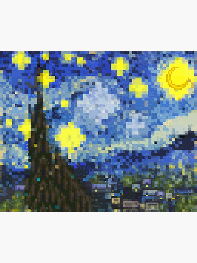 Thumbnail 3 of 3, Sticker, 8-bit Starry Night designed and sold by brotherbrain.