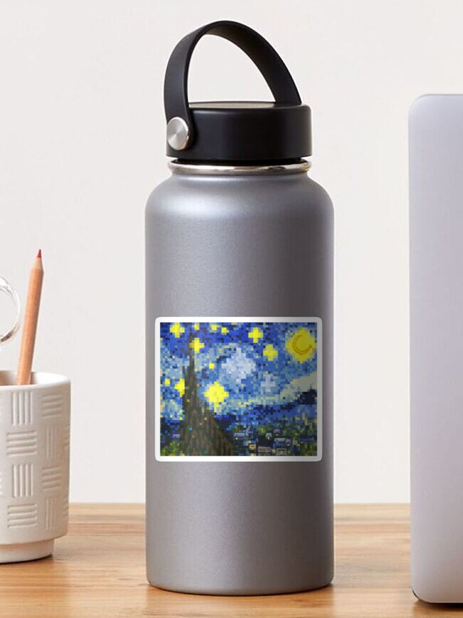 Thumbnail 1 of 3, Sticker, 8-bit Starry Night designed and sold by brotherbrain.