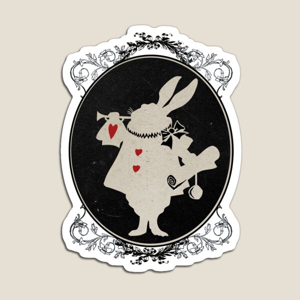Aperçu de l'œuvre Alice au pays des merveilles portrait ovale de lapin blanc créée et vendue par curiousfashion.