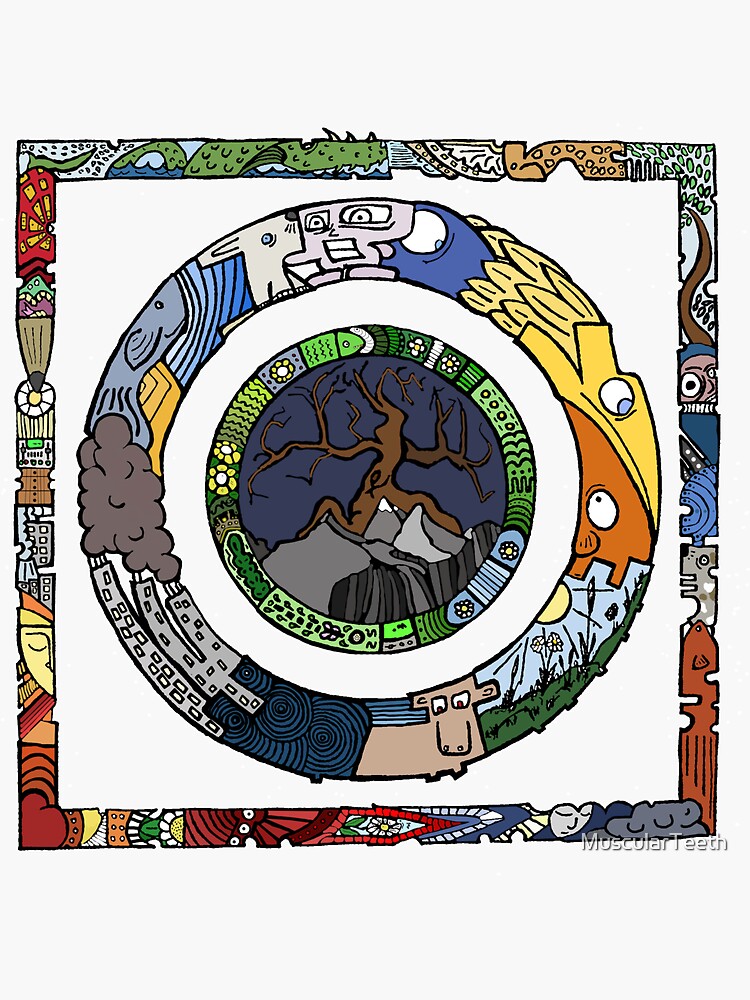 Thumbnail 3 of 3, Sticker, Square and Circle Mandala - COLOURED designed and sold by MuscularTeeth.