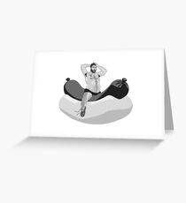 Big hairy bear riding giant hot dog Greeting Card