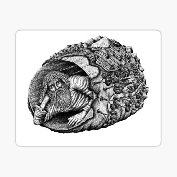 Diogenes surreal pen ink black and white drawing Sticker