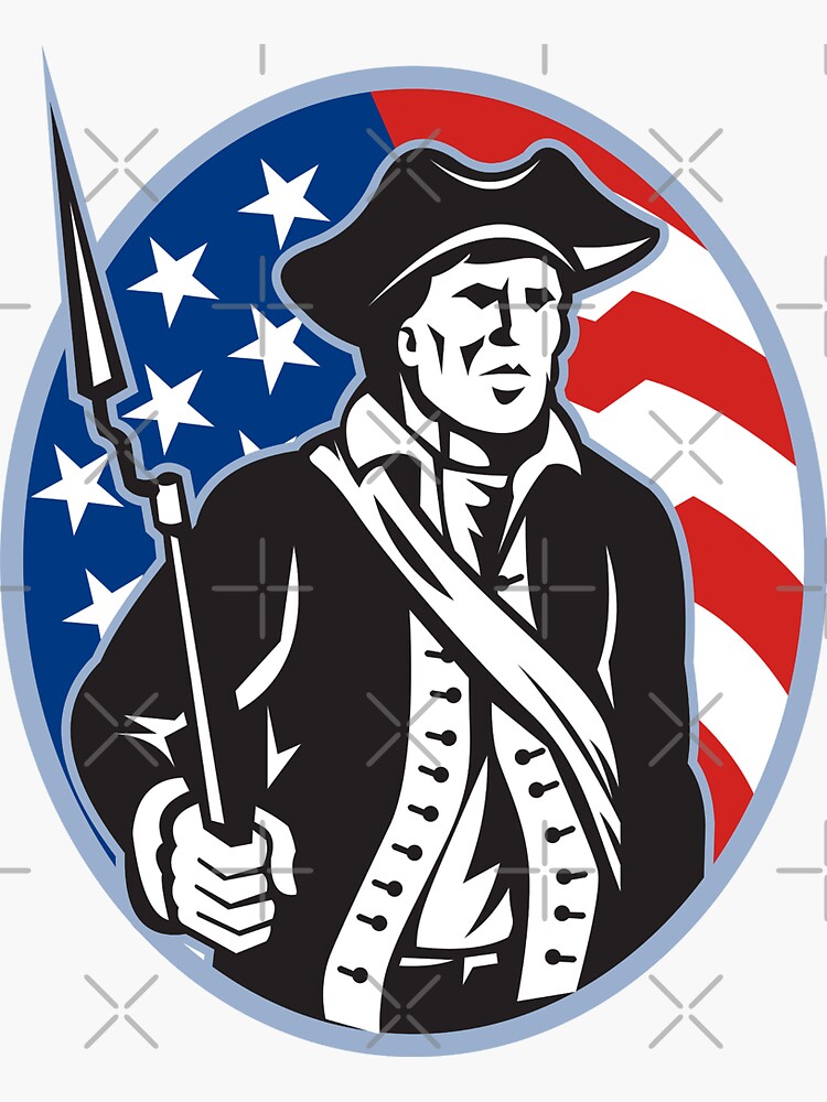 American Patriot Minuteman With Bayonet Rifle And Flag Sticker For