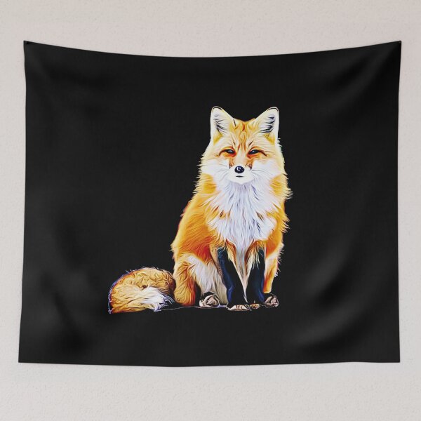 Item preview, Orange fox watercolor painting in black background designed and sold by nthdesign.