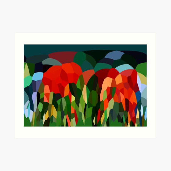 Abstract Digital Landscape Red Green Tones Art Print